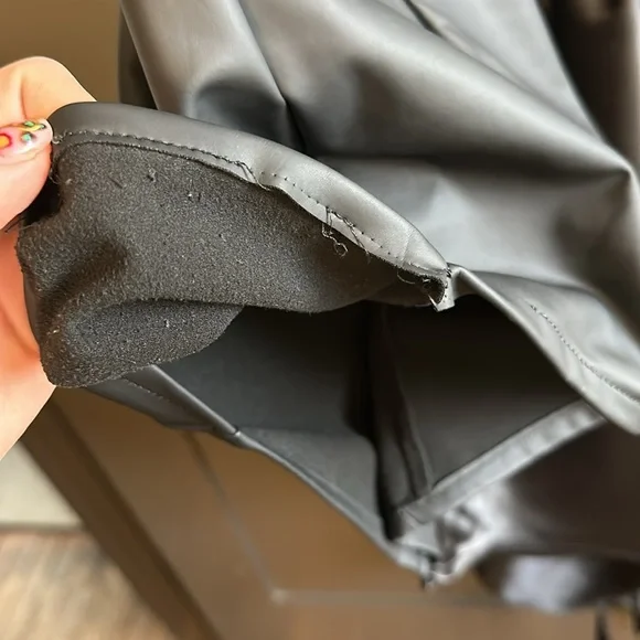 Vegan Leather & Satin Wrap Bodycon Dress - Black - Picture 6 of 12